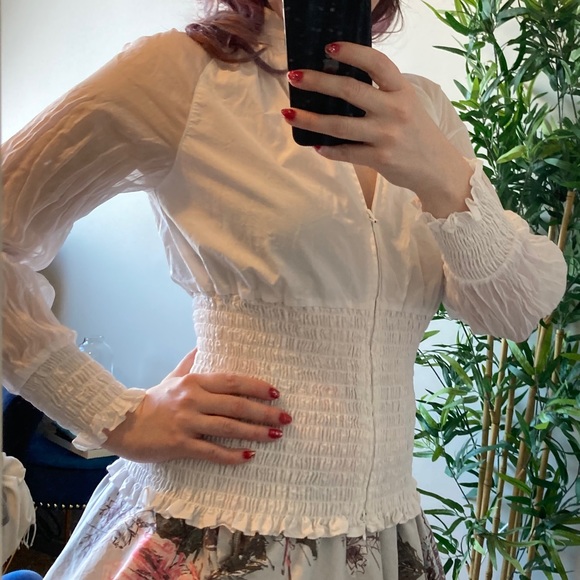 Zip up whit cotton top with ruching - Picture 5 of 5